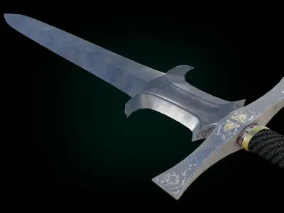 Silver two-handet fantasy long sword Low-poly 3D model