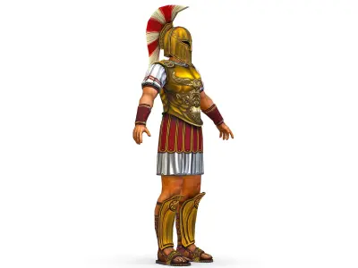 Ancient Warrior in Golden Armor and Helmet Low-poly 3D model