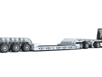 Truck with Lowboy Trailer 3D model 4
