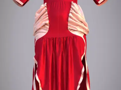 3D High-Low Tiered Ruffle Dress 3D model