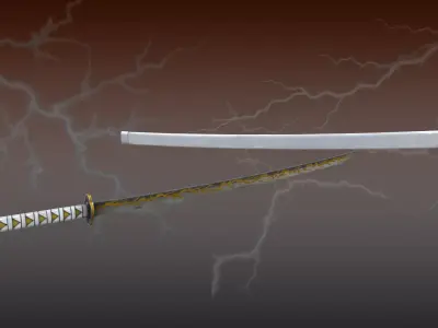 Demon Slayer Zenitsu Agatsuma Nichrin Sword Low-poly 3D model