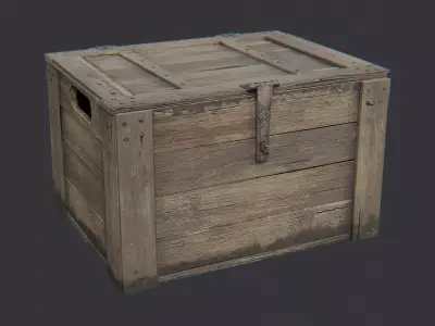 Rustic Military Wood Crate with Metal Straps Low-poly 3D model