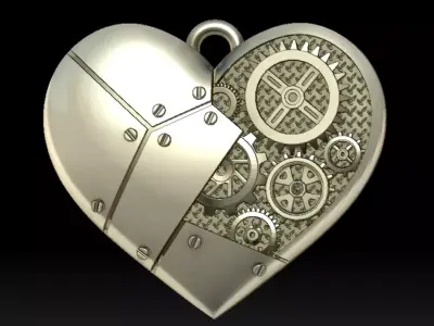 heart pendant with mechanism Steampunk 3D print model