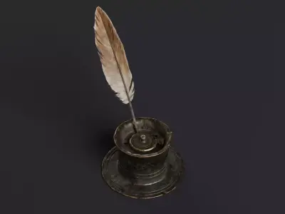 old inkwell and quill set 3D model
