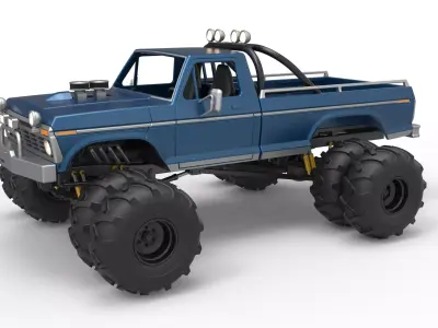 Vintage Monster Truck with double wheels Scale 1 to 25 3D print model buy