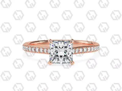 Ring 58 Princess shape pave setting ring with gems 3D print model