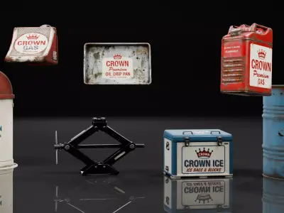  Gas Station  Props Low-poly 3D model