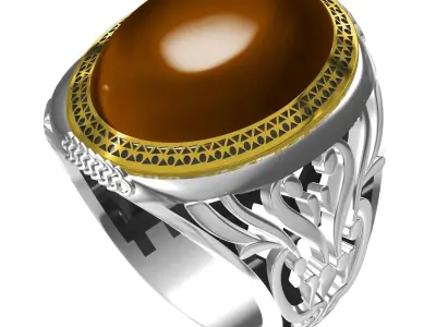 Antique Big Cabochon Engraving Designer Art Deco Ring 3D print model