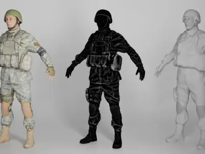 Equipped American soldier ready for animation 340 Low-poly 3D model