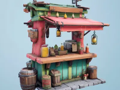 Free Stylized Market Stands Free 3D model