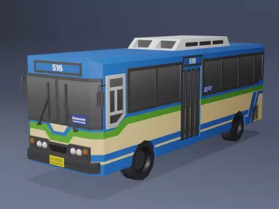 Blue Thai bus Low poly v01 Low-poly 3D model