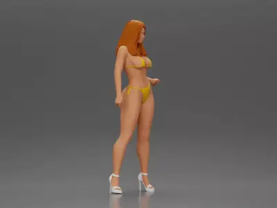 girl in and heels posing on the beach 3D print model