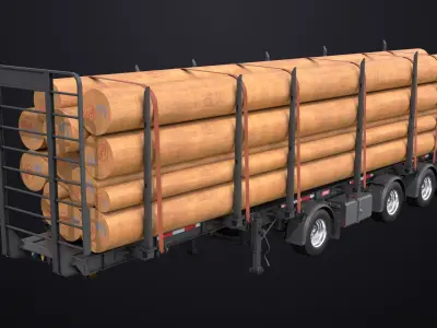  Logging Trailer Black with 6 Loads single Mat All PBR Textures 