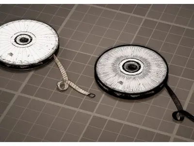 Vintage Scratched Round Metal Measuring Tape Reel 3D model