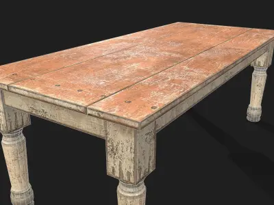 Old Wooden Dining Table Low-poly 3D model