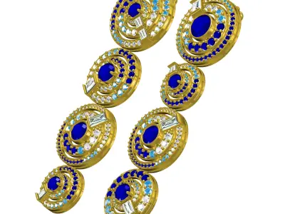 Antique Round Diamond Halo Long Earring 3D print model
