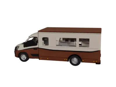 Renault Master Food Truck Low Poly Mobile Kitchen Vehicle Low-poly 3D model