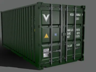 PBR 20 ft Shipping Cargo Container Version 2 - Green Dark Low-poly 3D model