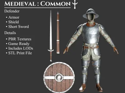 Medieval Collection Common Defender 3D Model Pack