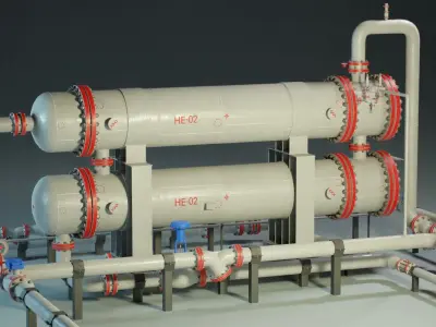 Industrial Vessel Double Heat Exchanger PBR Game Ready Low-poly 3D model