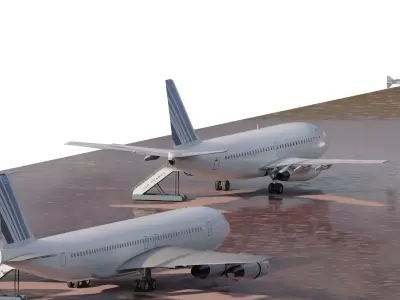 1970s AIRBUS A300  BOEING 737-200 and 707 and 727 3D model