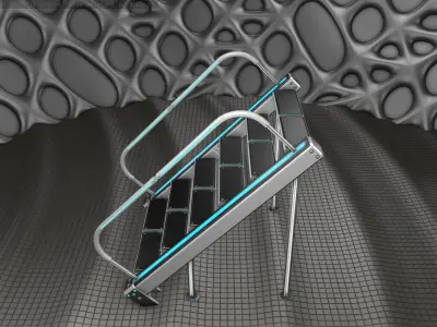 Sci-Fi Stairs - 20 - Silver Blue Neon Light Version Low-poly 3D model