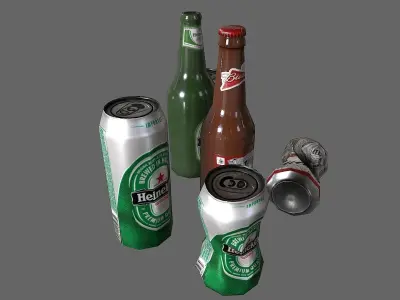Bottles and cans Low-poly 3D model