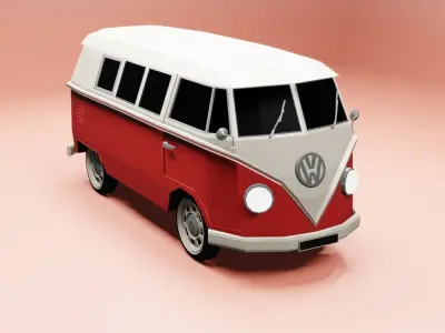 1966 VW Split Screen Camper Van Low-poly 3D model
