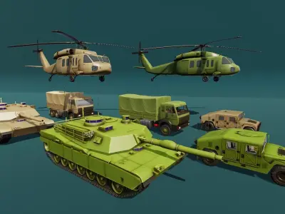 Military Vehicles and helicopter Low-poly 3D model