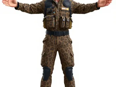Leopard Camo Soldier Rigged and Animated D Character Model Low-poly 3D model