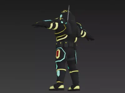 Cartoon Cyberpunk Rigged Mercenary 3D Model Low-poly 3D model buy