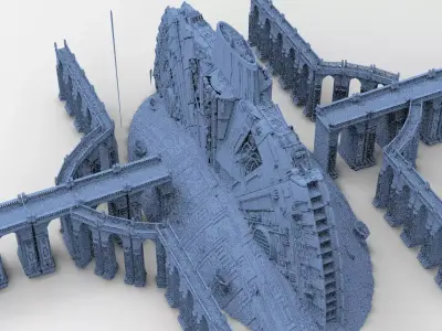 Art Deco Sci-F Mothership base with bridges 2  3D model
