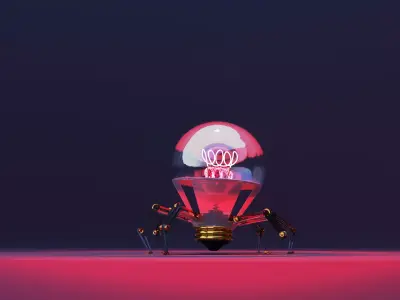 Radiant Ratchet Futuristic Mechanical Lightbulb with Six Legs 3D model