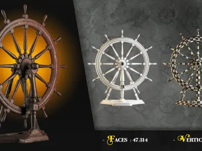 30 Low Poly  Ship Helm - Game Ready Low-poly 3D model