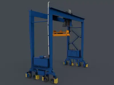 PBR Rubber Tyred Gantry Crane RTG V1 - Blue Low-poly 3D model