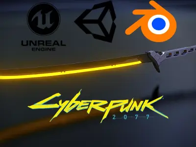 Sci-fi katana cyberpunk Low-poly 3D model