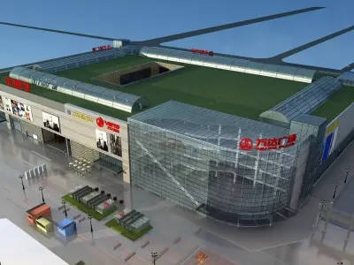 Architecture shopping mall with roof 3D model