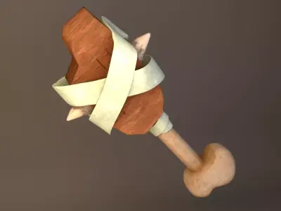 weapon wooden stick with ribbon Low-poly 3D model