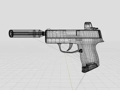 Silenced Pistol with Reflex Sight P365 Sig Sauer Low-poly 3D model