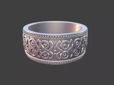 ornamental ring silver engraved band detailed mens unisex ring 3D print model