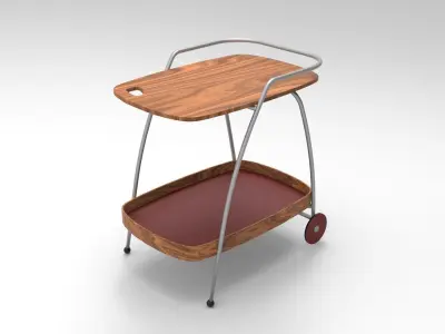 Trolley wooden with tray Low-poly 3D model