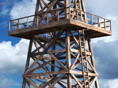 Old Wooden Oil Derrick 3D model