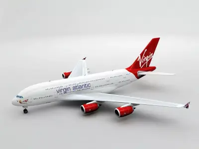 Airbus A380 Airliner - Virgin Atlantic Low-poly 3D model