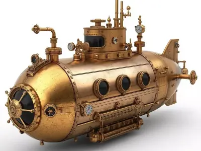 Steampunk Mini Submarine 3D Model Low-poly 3D model