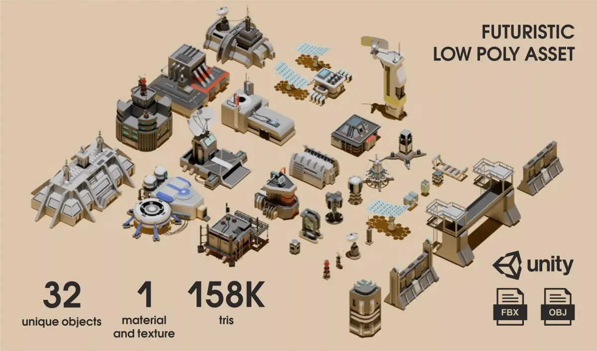 Futuristic Low poly asset Low-poly 3D model
