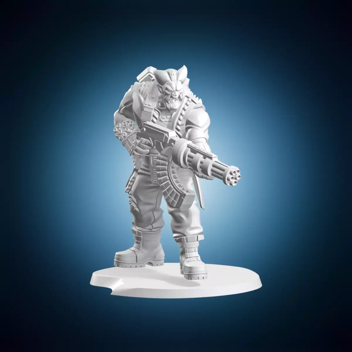 Mutant Mercenary Heavy Gunner with Gatling Minigun Sci-Fi Miniat 3D print model