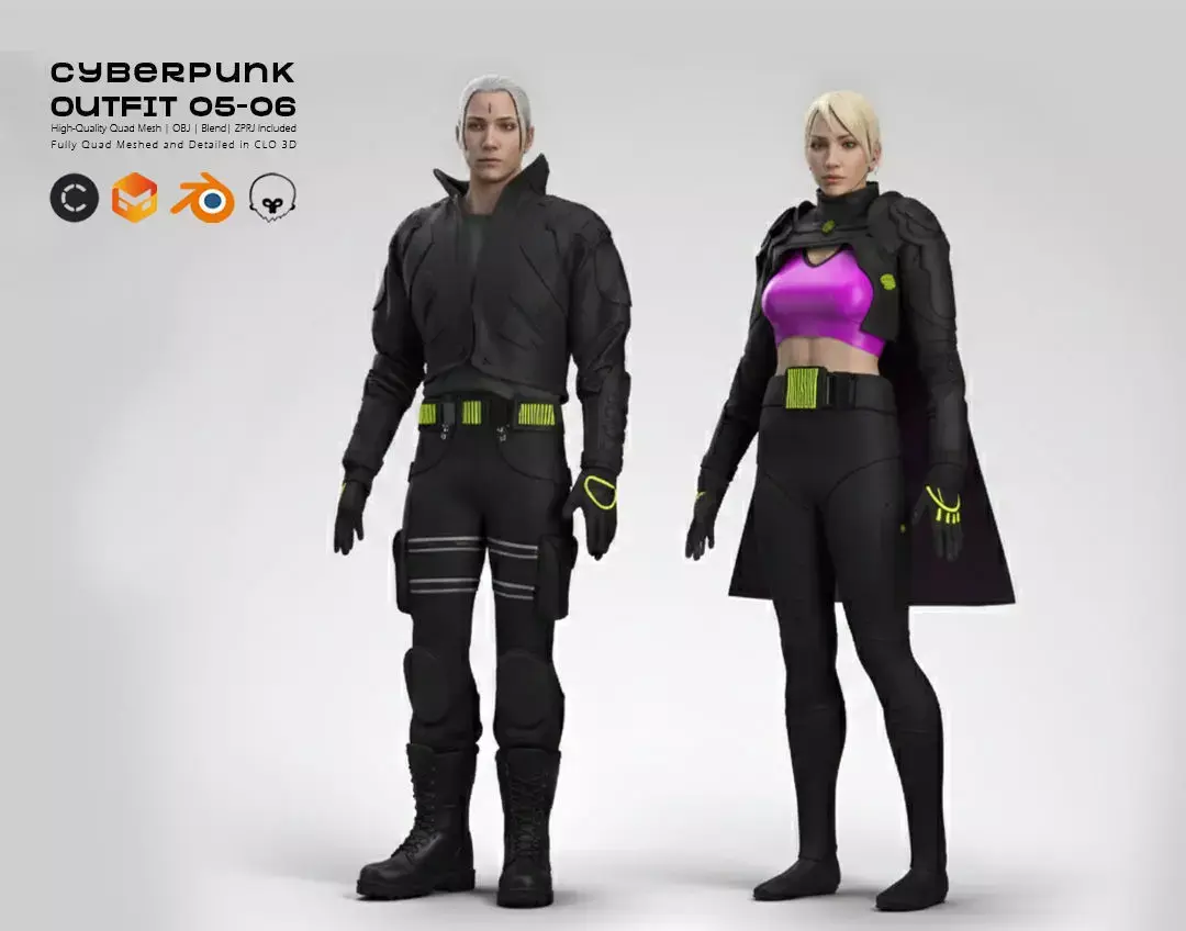 Cyberpunk Outfit 05 06 Clo3D Marvelous Designer Blend Obj  3D model