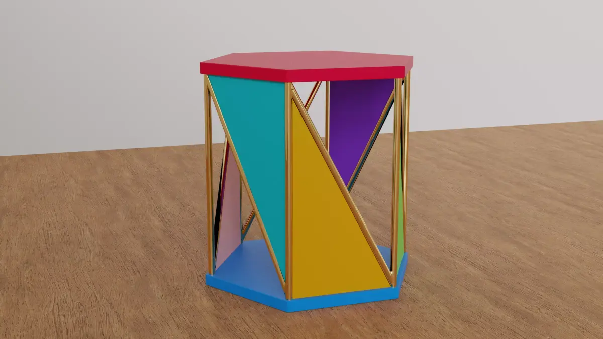 Modern Colorful Geometric Brass and MDF Side Table Free 3D model