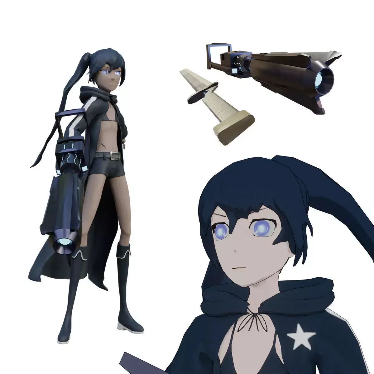 Black Rock Shooter-Anime Character Rigged  Low-poly 3D model
