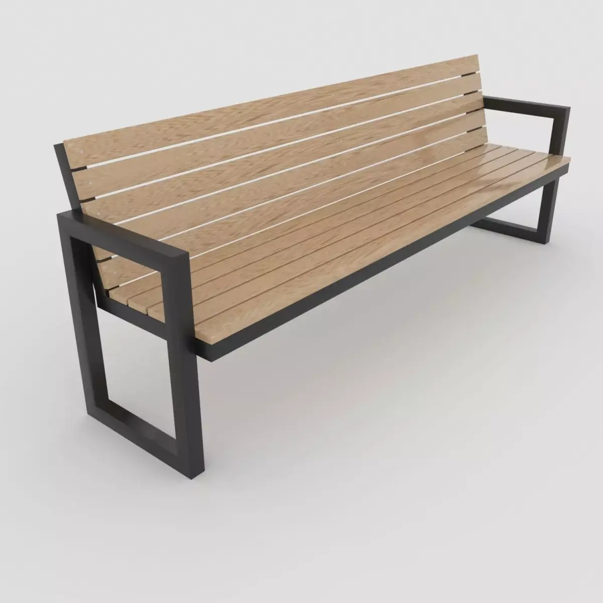 Modern Outdoor Bench steel and wood Low-poly 3D model